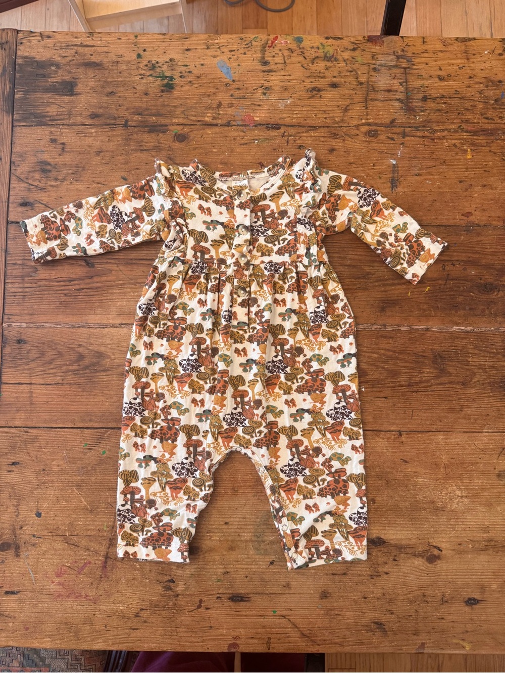 kate quinn Cream and Brown Mushroom Print One-Piece Bodysuit